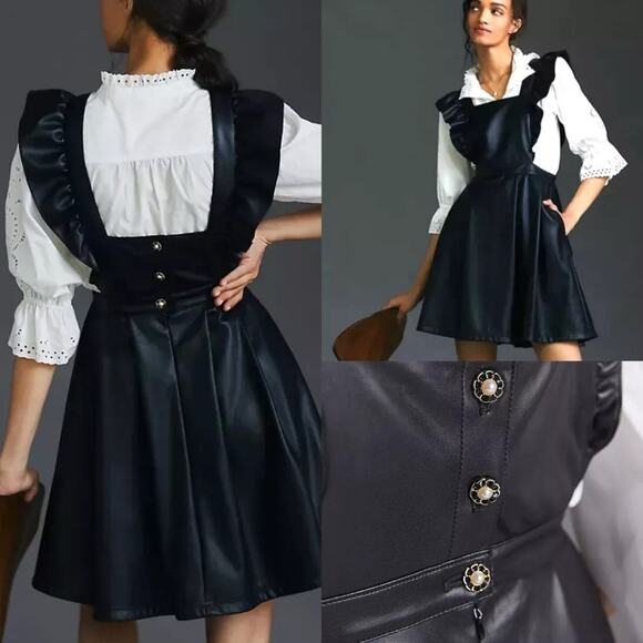 Maeve Anthropologie Faux Vegan Leather Pinafore Dress - Picture 12 of 12